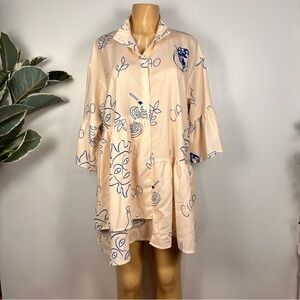 Commense Printed Loose Dress Sz L 3/4 Sleeves Shirtdress Grafitti